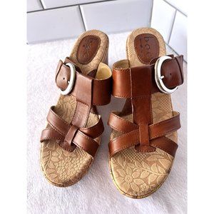 BOC Womens Shoes Apple Wedges Sandals Cork Brown Faux Leather Open Toe 8/39‎